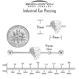 14G White Heavenly Heart Angel Wings Industrial Barbell 38mm