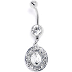 Clear Gem Flower Oval Elegance Dangle Belly Ring