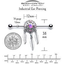 14G Aurora CZ Gem  Dreamcatcher Dangle Industrial Barbell 38mm