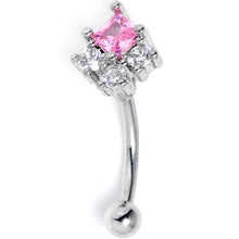 16G 5/15 Clear Pink CZ Gem  Rhombus Riot Curved Eyebrow Ring