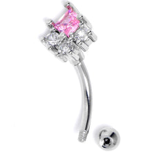 16G 5/15 Clear Pink CZ Gem  Rhombus Riot Curved Eyebrow Ring