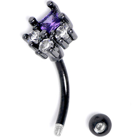 16G 5/15 Clear Purple CZ Gem Black Rhombus Riot Curved Eyebrow Ring