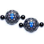 14G 9/16 Blue Aurora Gem Black Night Blossom Nipple Shield Set
