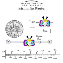 14G Clear CZ Gem Butterfly Love Bug Heart Industrial Barbell 38mm