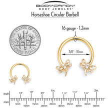 16G 3/8 Clear CZ Gem Gold Tone Dragonfly Deluxe Circular Barbell