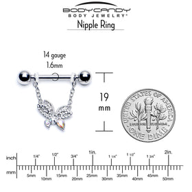 14G 9/16 Aurora CZ  Gem Ultra Drama Butterfly Dangle Nipple Ring Set