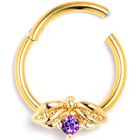 16G 3/8 Purple Gem Gold Tone Beauty Bug Hinged Segment Ring