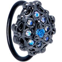 20G 5/16 Blue Aurora Gem Black Night Blossom Nose Hoop