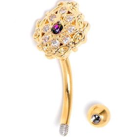 16G 5/16 Vitrail Gem Gold Tone Blossom Bloom Curved Eyebrow Ring