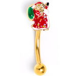 16G 5/16 Gold Tone Glitter Santa Red Curved Eyebrow Ring