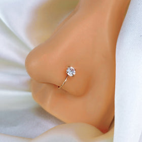 Rose Gold Stainless Steel CZ Clip on Fake Nose Ring