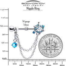 14G 9/16 Blue CZ Gem Spiderweb Chain Dangle Nipple Ring Set