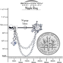 14G 9/16 Clear CZ Gem Spiderweb Chain Dangle Nipple Ring Set