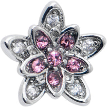 16G 5/16 Pink Clear CZ Gem Snowflake Flower Labret Monroe Tragus