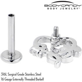 16G 5/16 Clear CZ Gem Butterfly Rose Purple Internally Threaded Labret