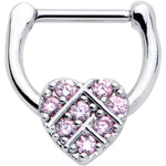 16G 1/4 Pink CZ Gem Lattice Heart Cartilage Clicker