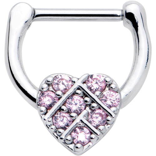 16G 1/4 Pink CZ Gem Lattice Heart Cartilage Clicker