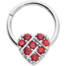 16G 3/8 Red CZ Gem Lattice Heart Hinged Segment Ring