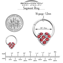 16G 3/8 Red CZ Gem Lattice Heart Hinged Segment Ring