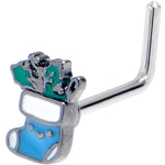 20G 7mm Festive Blue Christmas Stocking L Shape Nose Ring