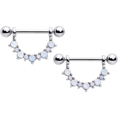 14G 9/16 White Synthetic Opal October Birthstone Nipple Shield Set
