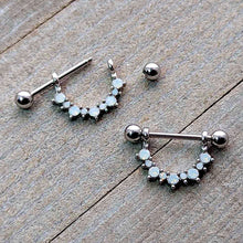 14G 9/16 White Synthetic Opal October Birthstone Nipple Shield Set