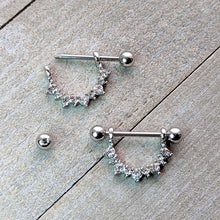 14G 9/16 Clear CZ Gem April Birthstone Dangle Nipple Shield Set