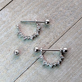 14G 9/16 Clear CZ Gem April Birthstone Dangle Nipple Shield Set