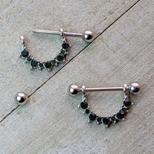 14G 9/16 Green CZ Gem May Birthstone Dangle Nipple Shield Set