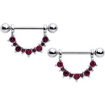 14G 9/16 Red CZ Gem July Birthstone Dangle Nipple Shield Set