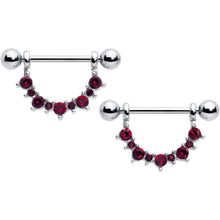 14G 9/16 Red CZ Gem July Birthstone Dangle Nipple Shield Set