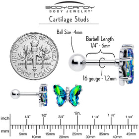 16G 1/4 Green CZ Gem Simply Colorful Butterfly Cartilage Earring