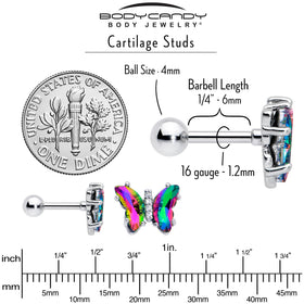 16G 1/4 Rainbow CZ Gem Simply Colorful Butterfly Cartilage Earring