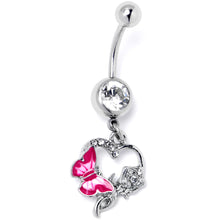 Clear Gem Butterfly Rose Flower Pink Dangle Belly Ring