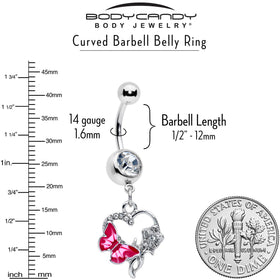 Clear Gem Butterfly Rose Flower Pink Dangle Belly Ring