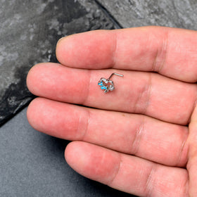 20G 7mm Clear CZ Gem Butterfly Rose Flower Blue L Shape Nose Ring