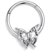 16G 3/8 Clear Gem Fancy Fab Butterfly Hinged Segment Ring