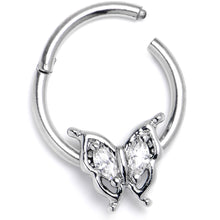 16G 3/8 Clear Gem Fancy Fab Butterfly Hinged Segment Ring