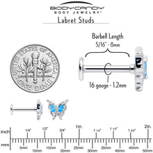 16G 5/16 Blue Gem Fancy Fab Butterfly Internally Threaded Labret