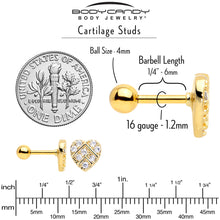 16G 1/4 Clear Gem Gold Tone Lattice Heart Cartilage Tragus Earring