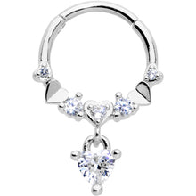 16G 3/8 Clear CZ Gem Love Heart Dangle Hinged Segment Ring