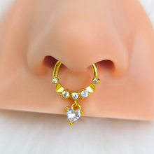 16G 3/8 Clear CZ Gem Gold Tone Love Heart Dangle Hinged Segment Ring