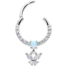 16G 3/8 Blue Synthetic Opal Butterfly Dangle Hinged Segment Ring