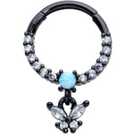 16G 3/8 Blue Synthetic Opal Black Butterfly Hinged Segment Ring