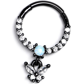 16G 3/8 Blue Synthetic Opal Black Butterfly Hinged Segment Ring