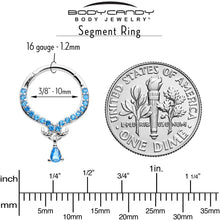 16G 3/8 Blue CZ Gem Elegant Curves Dangle Hinged Segment Ring