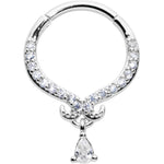 16G 3/8 Clear CZ Gem Elegant Curves Dangle Hinged Segment Ring