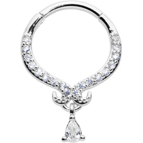16G 3/8 Clear CZ Gem Elegant Curves Dangle Hinged Segment Ring