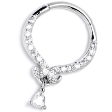 16G 3/8 Clear CZ Gem Elegant Curves Dangle Hinged Segment Ring