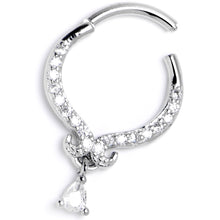 16G 3/8 Clear CZ Gem Elegant Curves Dangle Hinged Segment Ring